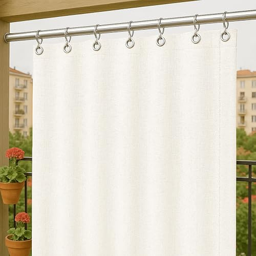 Byour3 – wasserdichte Outdoor Vorhäng Wetterfest mit Metallringen Anti-Schimmel Verdunkelungs Seitenvorhänge Markise für Balkon Pavillon Terrasse Sonnenschutz (Elfenbein, B. 150 x 290 L)