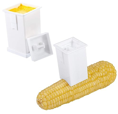 Paquete de 2 esparcidores de mantequilla con cubierta integrada, plástico, color blanco