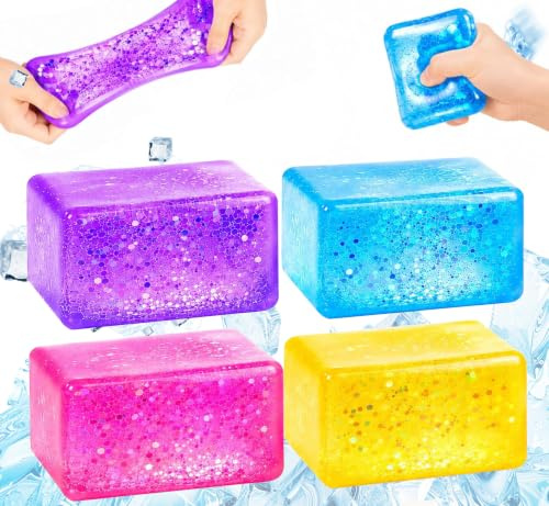 xinrongda Stressball für Kinder und Erwachsene,Sensorisches Quetschbälle-Set,Eisblock Stressball Spielzeug,Fidgetball-Spielzeug und Gelee für ADHS,Partytütenfüller für Kinder (Sequins)