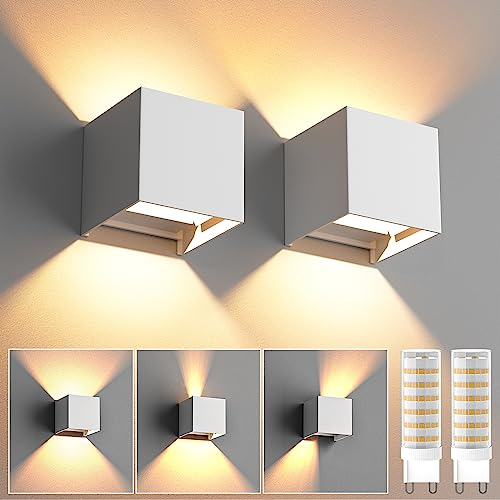 2 Pezzi Applique da Parete Interno con G9 Sorgente Luminosa Sostituibile, LED Lampada da Parete Esterno IP65 Impermeabile Angolo del Fascio Regolabile Per Balconi, Corridoi, Camere da Letto, Bagno