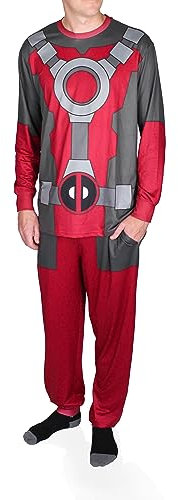 Marvel Avengers Deadpool Schlaf-Set für Erwachsene, Motiv: Dead Pool, Rot-Schwarz, L