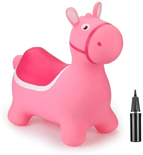 Curvaso Animal Bouncy Hopper with Pump for Kids Inflatable Ride-On Toys Gift, Indoor & Outdoor, Pink Donkey