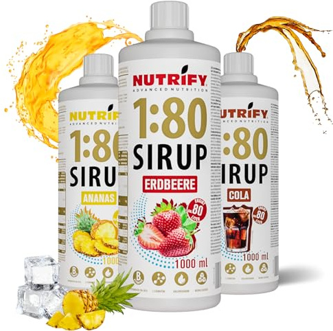 NUTRIFY Vital Fitness Drink 1:80 Sirup 3x 1 L Vorteilsset - Getränkekonzentrat mit Vitaminen und L-Carnitin zuckerfrei - ergibt 240 Liter Sportgetränk kalorienarm 3er Pack, Ananas-Erdbeere-Cola
