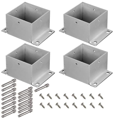 Aufschraubhülse Quadratische Edelstahl-Geländerpfosten-Anker Basis, Außen Pavillon Deck Geländer Unterstützung Mit Einbausatz/Holz Zaun Pergola Post Halterung Für Pergolen Briefkasten (Color : 4 PCS