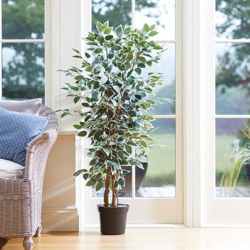 mysmartbuy.com Artificial Weeping Fig Plant - Faux Fake Realistic Foliage Low Maintenance Tall Green Houseplant Tree in Black Pot, Indoor Home Floral Decoration – Measures H130 x 30cm Diameter