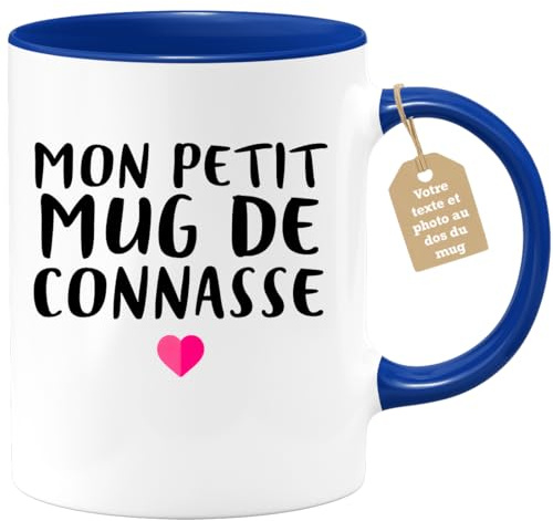 quotedazur Café-Croissant - Mug Personnalisable Texte Photo Humour Mon Petit Mug De Connasse - Tasse Humoristique Femme Cadeau Noël Original Râleuse Chiante - Bleu/Céramique