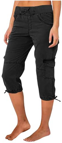 Die Discounter Caprihose Damen Sommer 7/8 Hose Baumwolle Arbeitshose Hohe Taille Sommerhose Einfarbig Sporthose Regular Fit Caprihose Freizeithose Jogginghose mit Taschen Arbeitshose Kurze