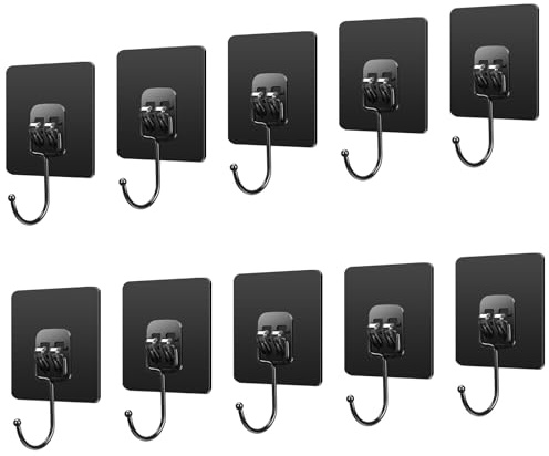 nutmanel Handtuchhalter ohne Bohren 10 Stück, Schwarze Handtuchhaken Bad, Hochwertige Handtuchhaken Haken Selbstklebend Bad Max 10kg, für Bad, Handtuchhaken, Küchenutensilien, Decke, Wandhaken