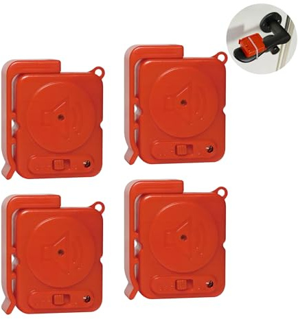 Mengshen 4er-Pack-Türgriff-Alarm, 120 dB Laute Alarmsirene Türfenster öffnen Vibrationssensor-Erkennung DIY-Schutz für Heimwohnung Kinder ältere Tragbar (Rot)