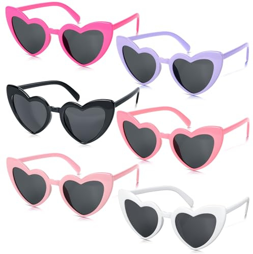 Romon Lunettes de Soleil Femme - 6 Paires Lunettes Cœur pour Anniversaire, Fête Rétro, Carnaval et Noël - Style Vintage