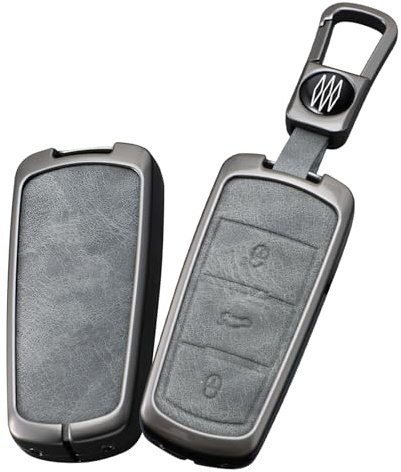 ontto Autoschlüssel Hülle Abdeckung Passt für VW CC Passat B6 B7 Passat 3C CC Keyless Go Metall Schlüsselhülle mit Schlüsselanhänger Schlüsselbox Schutzhülle Cover 3 Tasten Grau A