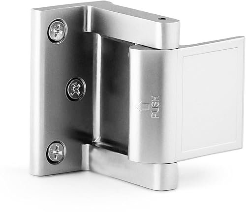 Door Security Lock Zinc Alloy, Door Lock Reinforcer Privacy Door Latch for in-Swinging Doors Extra High Resistance Home, 1pack Satin Nickel