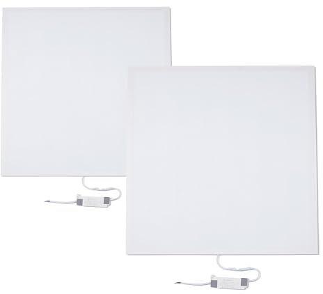 Pack of 2 Led Panel Lights 600x600 48W Square Cool White 6500K, 4320 Lumen Office Ceiling Lights Recessed Downlight Flat Tile for Office Shop Company Indoor