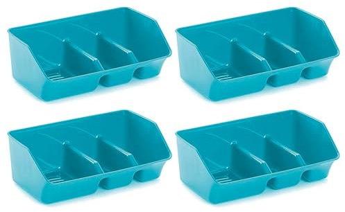 Acan Tradineur - Pack de 4 Estropajeros con 3 Compartimentos - Fabricado en Plástico - Organizador de fragadero - Soporte para bayetas, cepillos y estropajos - Color Turquesa.