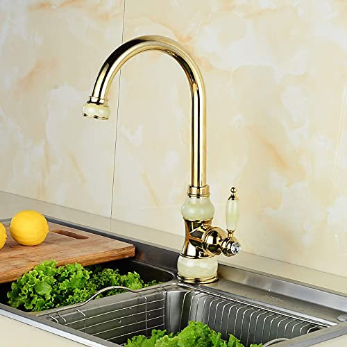 ABNNHK Faucets, Kitchen Faucet Rotary Antique Kitchen Faucet Kitchen Sink Faucet Kitchen Copper Hot and Cold Water Mixer Faucet,Cafe/Den C (Den Green Jade)