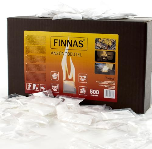 FINNAS Anzündbeutel 500 Stück Kaminanzünder Anzünder Grillanzünder Feueranzünder Firelighter Ofenanzünder Kaminofenanzünder für Zuhause, Camping Outdoor Jagd geruchlos wasserfest