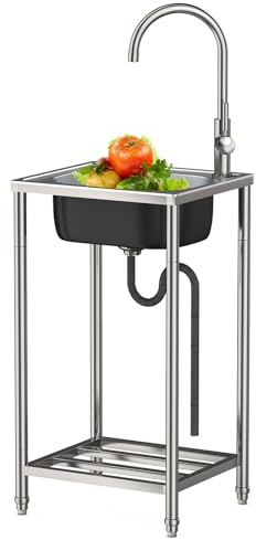 Lavello da esterno Lavello in Acciaio Inox Autoportante Lavandino Cucina 1 vasca Multifunzione con Rubinetto per Cucina, Giardino, Ristorante, Bar, Caffè, Garage