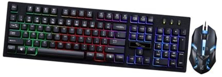 Clavier et Souris de Jeu 104 Touches Plastique Noir Ambiance Noël | USB Filaire, Lumineux et Résistant, Usage Maison ou Café, Lot 1 Ensemble