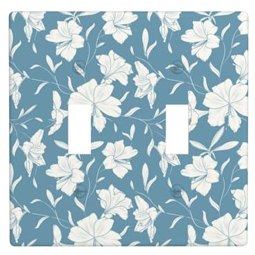 Placca di copertura per interruttore della luce a levetta, 2 piastre da parete di dimensioni standard 11,4 x 11,4 cm, motivo gigli, azzurro, doppia piastra di copertura per interruttore della luce