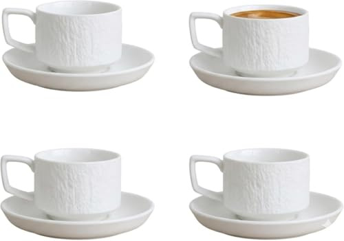 Saumo 4er Set Kaffeetassen mit Unterteller aus Keramik – 175 ml, modernes Design in Weiß, perfekt für Kaffee, Tee und Cappuccino – stilvoll für Zuhause, Büro und besondere Anlässe