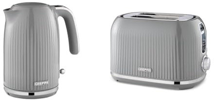 Geepas 2 Slice Bread Toaster & 1.7L Cordless Electric Kettle Combo Set – 1750W Toastie Machine with 7 Browning Control - 3000W Kettle with Auto Shut Off & Boil Dry Protection, Grey