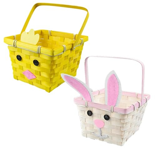 ADEPTNA Easter Bunny & Chick Woven Bamboo Basket Set (2 Pack) Egg Hunt Baskets for Kids Bamboo with Felt Bunny & Chick Design Perfect for Easter Egg Hunts Gift Baskets & Home Décor