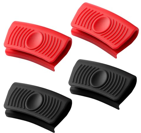 2 Paar Silikongriffe für Töpfe, Topfgriff Hitzeschutz, Hitzebeständig Topfgriff Schutzhülle, Silikon Helfen Griff Halte, für Ofenschalen Gusseiserne Bratpfannen Küche Kochen Backen (Schwarz, Rot)