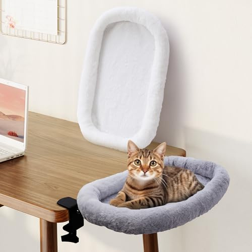 Trhillsbrad hängande säng för katter 90° vikbar kattsäng kattkorg för att sova Kattskrivbordssäng 59 x 48 cm till 20 kg justerbar mjuk plysch katter hängmatta