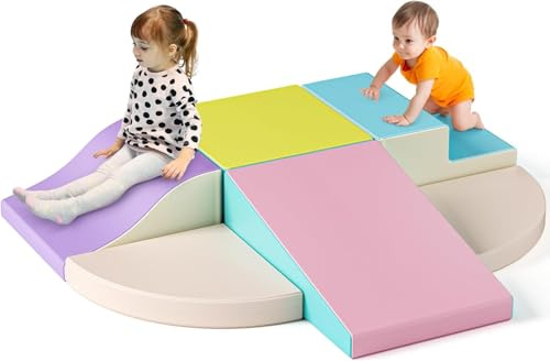 CUPCHID Toboggans d'intérieur et Structures de Jeux,Parcours motricité bébé, Bloc Mousse motricité bébé de Souples géants en Mousse,Jouets d'escalade pour Les Tout-Petits de 1 à 3 Ans (JM-98740)