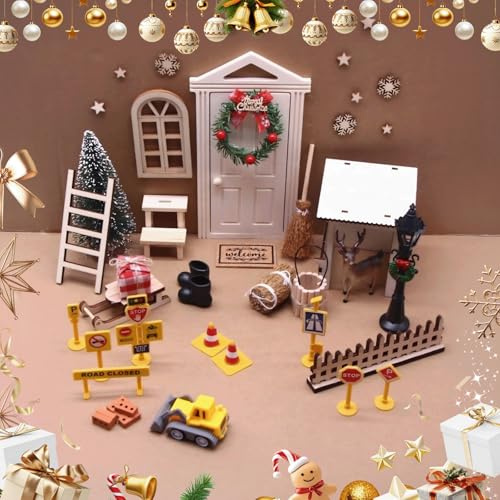 Domigard Juego completo de 42 puertas de Wichtelbriefen, luminosas casas de amigo invisible, puerta de hadas, puerta de elfo, chimenea, caballete, cajas de mudanza, carteles para Navidad, calendario