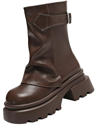 Generisch Bottines Gothiques pour Femme avec Plateforme et Talon en Bloc Chaussures de Style Punk Bottes à Lacets Bottes de Moto avec Boucle Bottes de Cavalier à Enfiler Bottes Courtes Bottes en Cuir