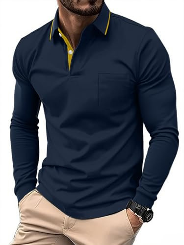 SwissWell Herren Poloshirt Langarm Atmungsaktives Golf Polo T-Shirt Leichtes Polohemd für Outdoor Sport & Business Casual Dunkelblau M