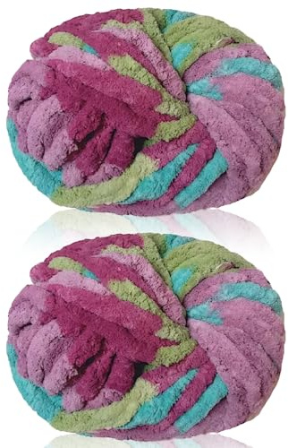 Cnwinu 2-pack tjockt garn, 240 g Chenille-garn för handstickning, flerfärgad mjuk tjock ull, supertjock ull för stickning och virkning filt, kudde, husdjurssängar, väskor, hattar, halsdukar (druva)