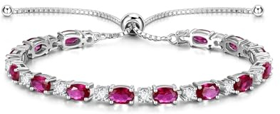 FANCIME Bolo Tennis Armbänder für Damen mit künstliche Geburtsstein | 925 Sterling Silber vergoldet Tennisarmband mit Ovalförmiger imitierter Edelstein Schmuck Geschenke für Frauen Mutter Ehefrau