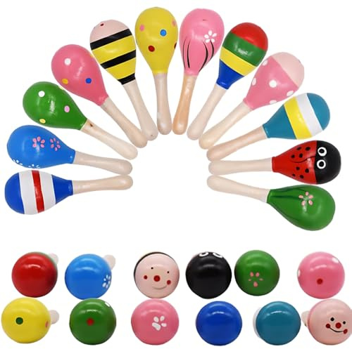Maracas in Legno da 12 pezzi, Maracas Sonaglio Shaker, Legno Sonaglio, Giocattoli Musicali, Percussioni a Mano Strumento, per Feste, Bambini, Juguete De Música