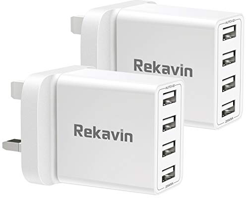 USB Plug,Multi USB Charger Plugs Adaptor UK 2Pack 25W Phone Plugs with USB Port Multiple 4 Way Double Mains Charge Head 5V 5 AMP Multiport Charging for iPhone 14 13 12 11 SE XS XR X 8 7 6 5,iPad