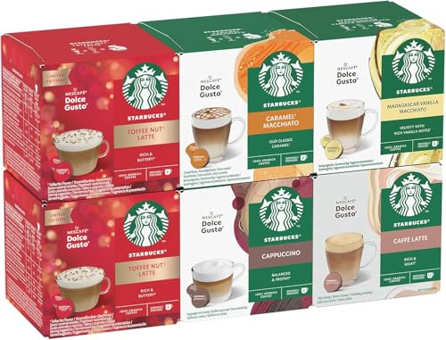 STARBUCKS Seasonal White Coffee Cup Variety Pack by NESCAFÉ Dolce Gusto, Coffee Capsules 6 x 12 (72 Capsules) - Amazon Exclusive - Sold by Bargain Hub
