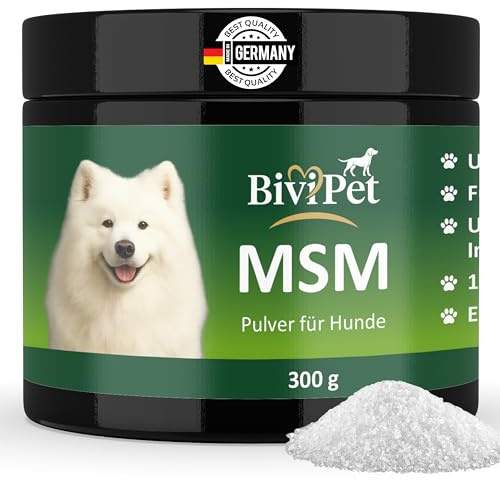BiviPet MSM Pulver für Hunde – 300 g | Premium-MSM inkl. Dosierlöffel | 100% rein & ohne Zusätze | Für Gelenke, Beweglichkeit, Haut & Fell | Made in Germany
