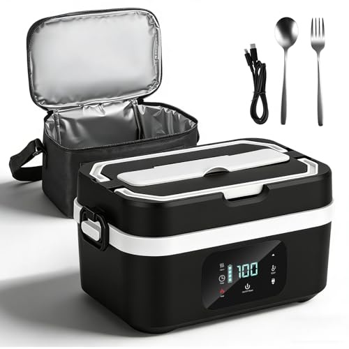 Strixorn 30000mAh Gamelle Chauffante Batterie, 100W Lunch Box Chauffante Électrique 1.3L avec Minuterie Réglable, Acier Inoxydable 304, Couverts Inclus, Sac Isotherme – Repas Chauds Sans Prise