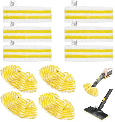 Microfibra Panni per Scopa a Vapore, Set di 10 Pulitore a Vapore Compatibili con Kärcher EasyFix SC1, SC2, SC3, SC4, SC5, Accessori con 6 Panni per Pavimenti e 4 Copri Ugelli