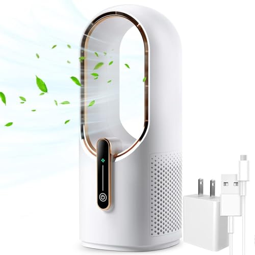LINGJIUXING Ventilatore da tavolo senza pale, ventilatore da ufficio da 30 cm, piccolo, silenzioso, 3 velocità regolabili, comando touch, facile da pulire, piccolo ventilatore da scrivania - Xing