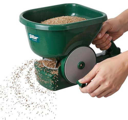 Sillar Spargitore Manuale 3 L con Supporto Estensibile, Seminatrice Manuale e Spandiconcime per Prato, Dosaggio 4 Livelli, Raggio 1,8-3,6 m, per Semi, Sale, Sabbia, Verde