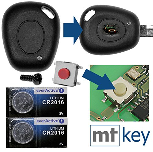 Kit de réparation de clé de voiture - 1 boîtier + 1 vis assorties + 1 micro bouton + 2 piles CR2016 pour Renault