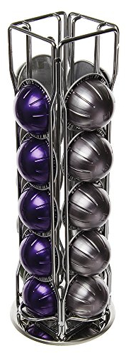 20 Piece 4 Row NESPRESSO VERTUO ESPRESSO ALTISSIO Coffee Pod Capsule Holder Stand with 360° Rotatable Base, Silver