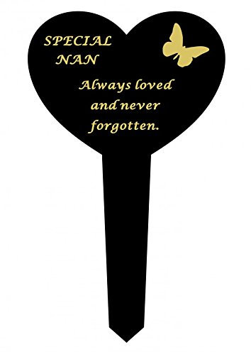 NAN - Black & Gold Plastic Memorial Heart Stake Graveside Spike Marker Crematorium