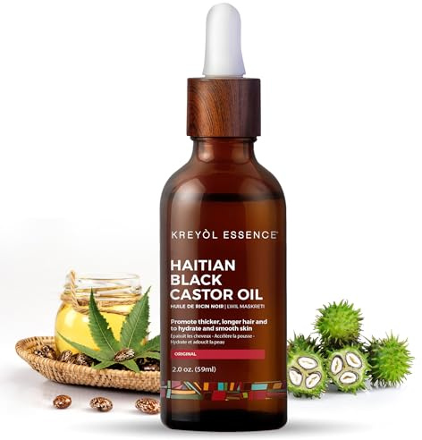 Kreyol Essence - 2 Oz Original Haitian Black Castor Oil, Glass Bottle - Thicker Brows & Longer Eyelashes, Paraben Free, Natural Ingredients