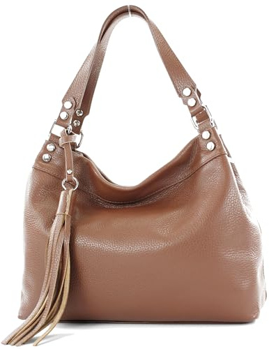 modamoda de T201 Damen Leder Schultertasche Handtasche, handmade in Italy