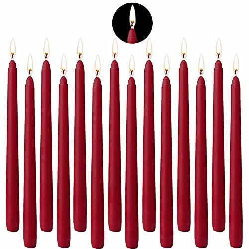 BEYAOBN Ljusstake vaxljus spetsljus 25 cm (10 tum) stavljus-set, höga spetsljus dropplösa oscented middag ljus paraffinvax med bomull, hållarljus 14 stycken, röd