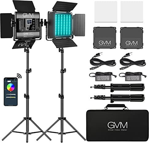 Luz de Video LED GVM con Soporte, Panel de luz de Estudio RGB con Control por aplicación, iluminación de fotografía Continua Regulable de 3200 K a 5600 K para Estudio fotográfico, Youtube y Videos