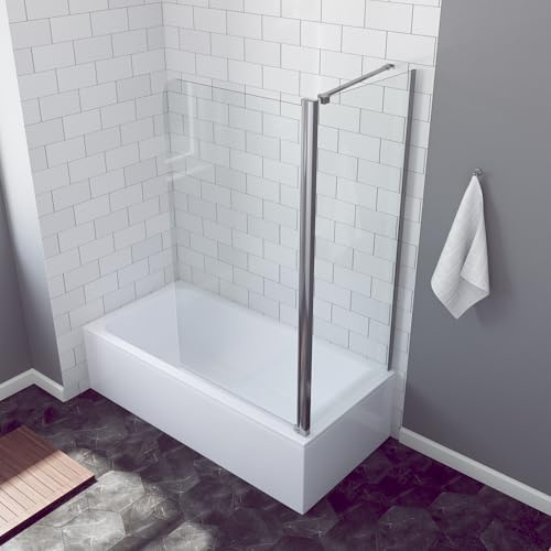 AQUABATOS® 80 x 75 x 140 cm Eck Duschtrennwand Badewannenaufsatz mit Seitenwand Duschabtrennung mit Seitenteil für Badewanne 5 mm ESG Einscheiben Sicherheitsglas mit Nanobeschichtung